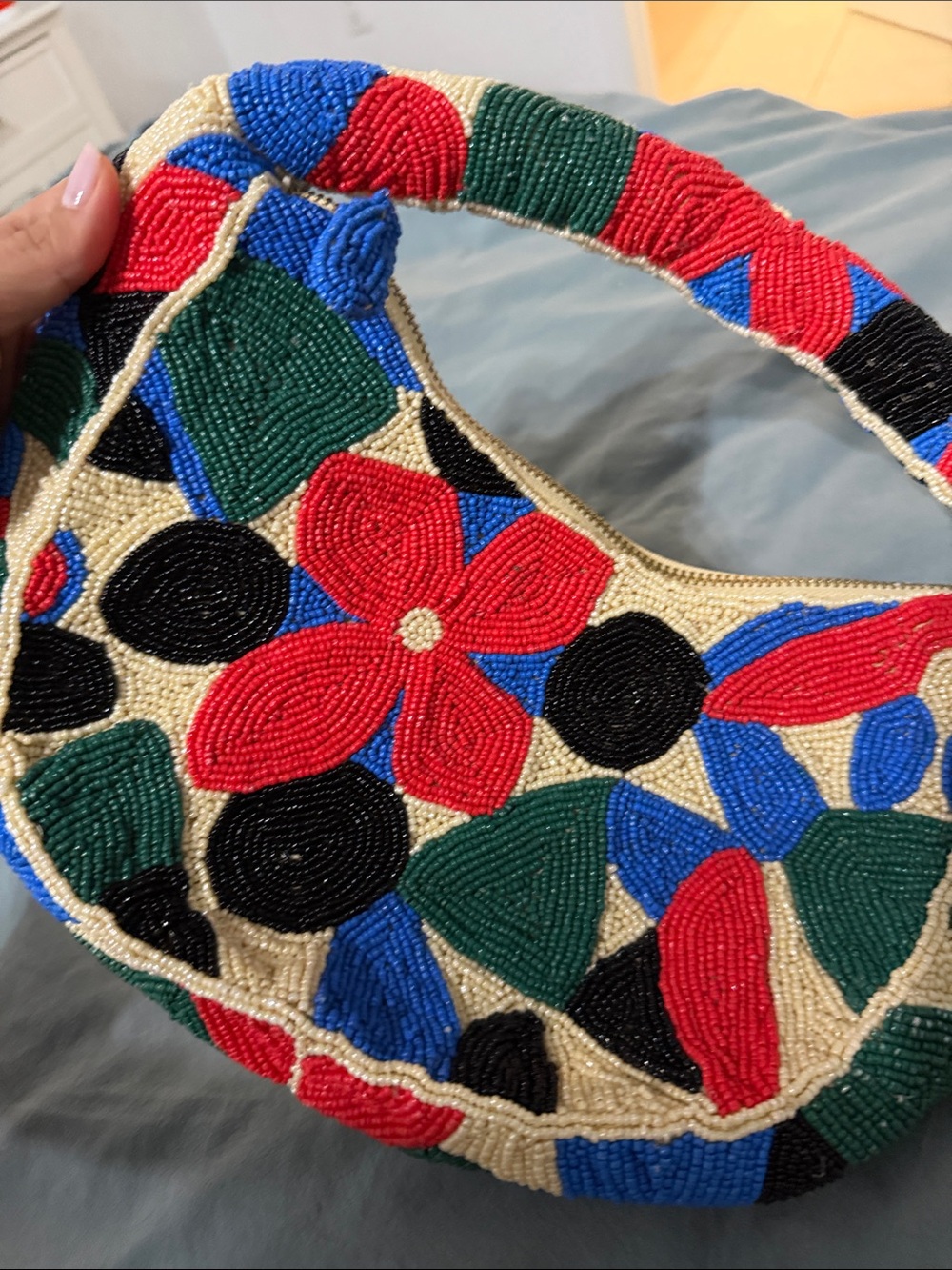 Maeve Beaded Floral Bag in Red, Blue, Green, Black & Cream - Picture 2 of 7